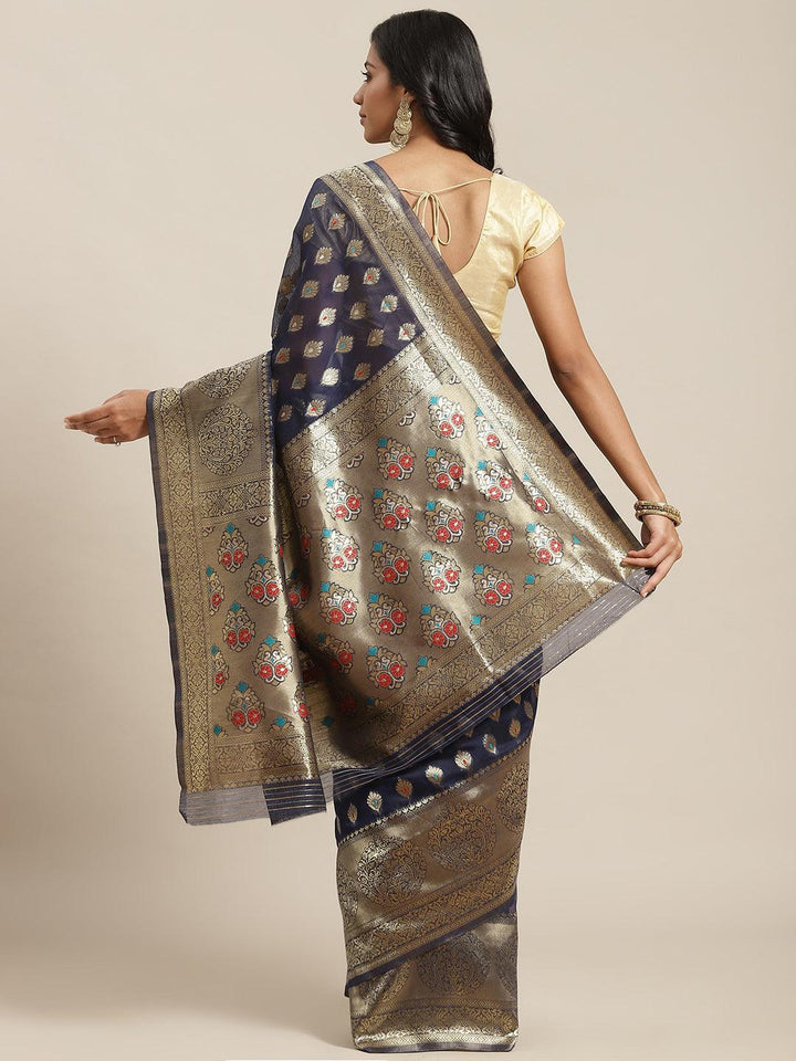 Blue Woven Design Brocade Saree - ShopLibas