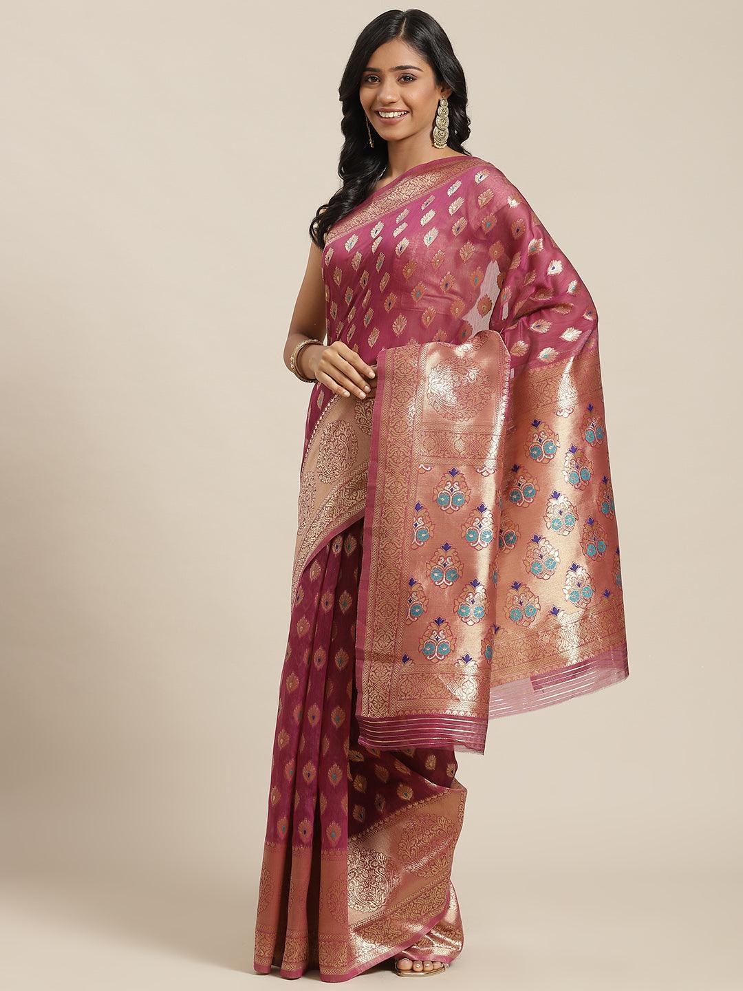 Purple Woven Design Brocade Saree