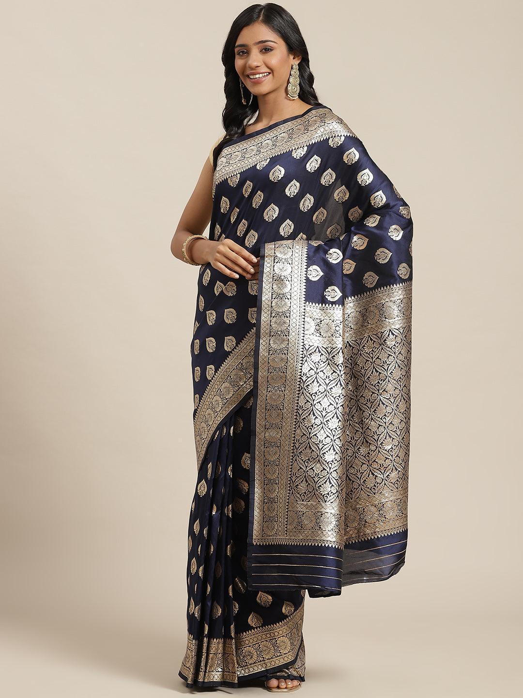 Blue Woven Design Brocade Saree - ShopLibas