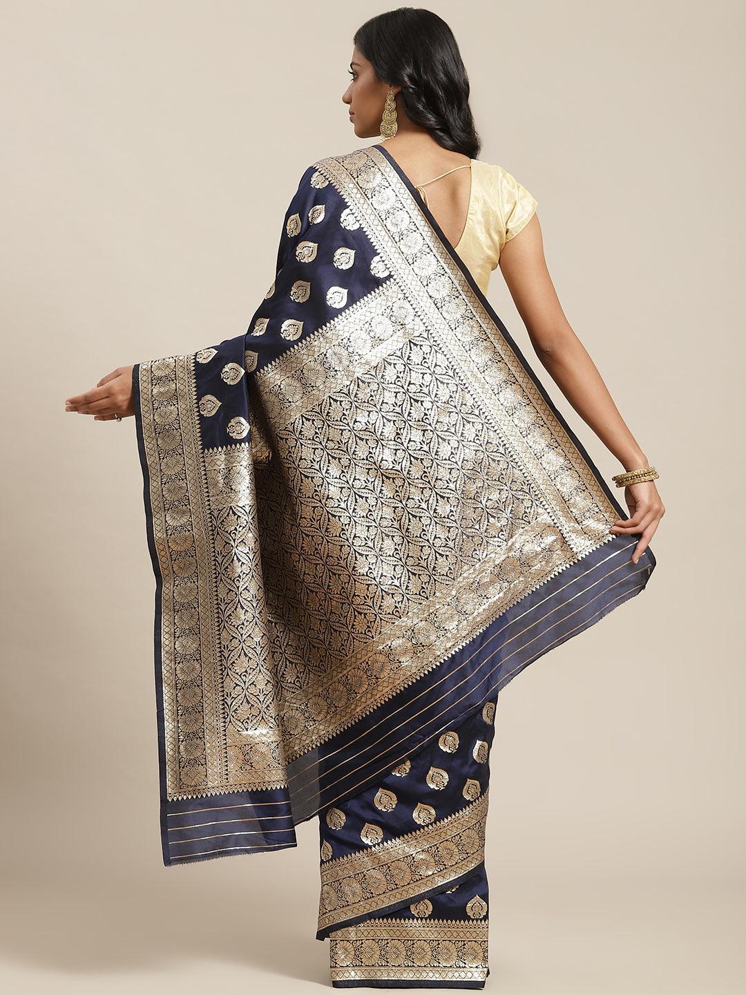 Blue Woven Design Brocade Saree - ShopLibas