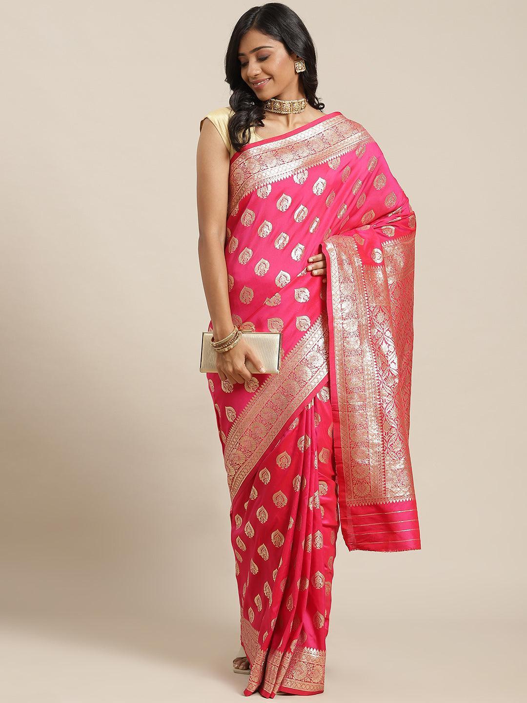 Magenta Woven Design Brocade Saree