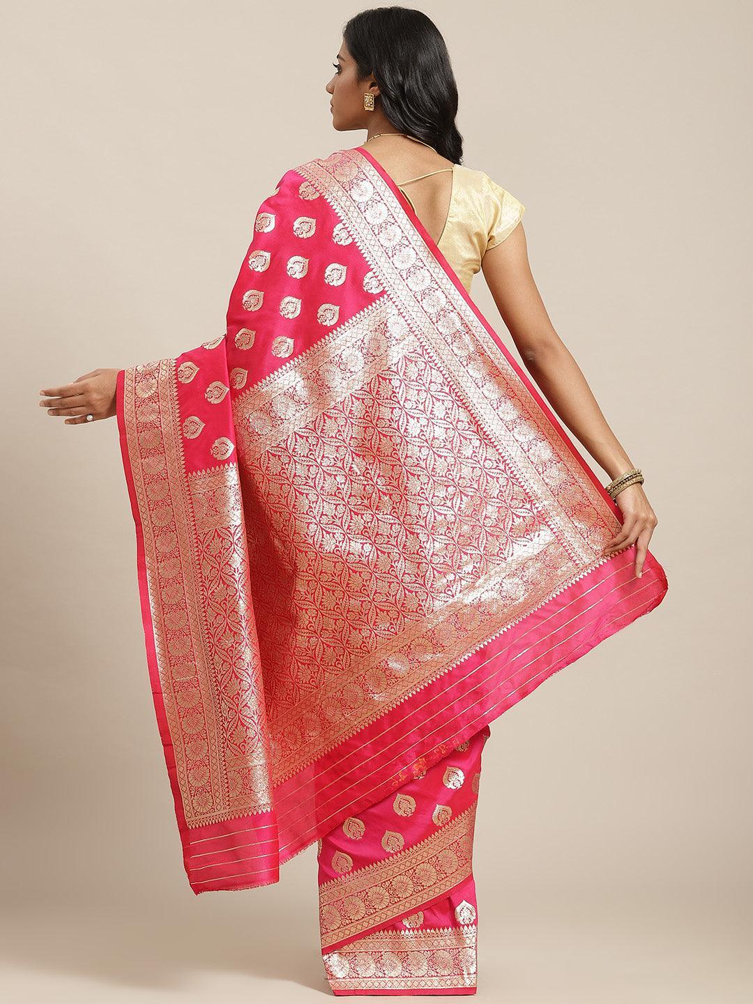 Magenta Woven Design Brocade Saree