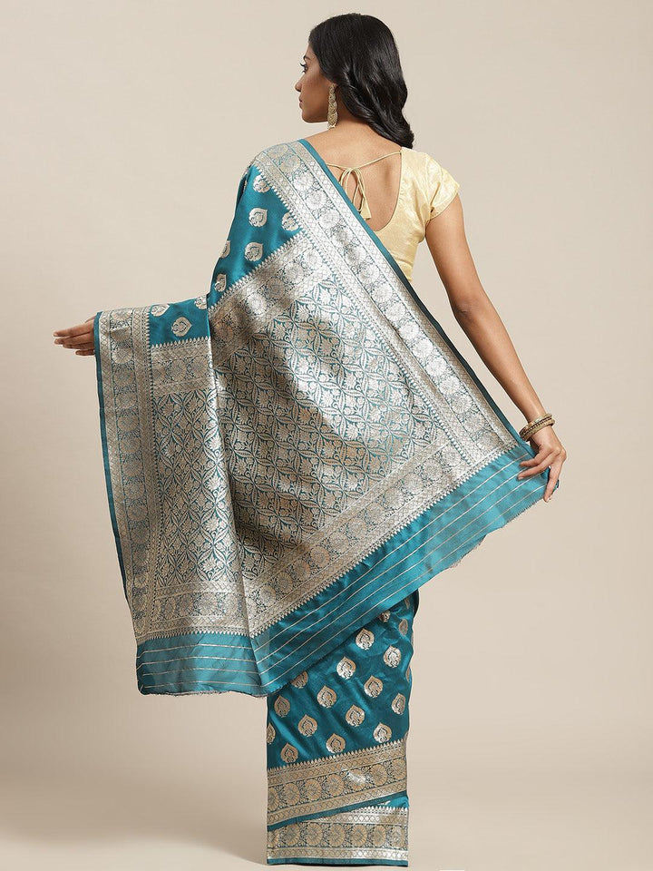 Blue Woven Design Brocade Saree - ShopLibas