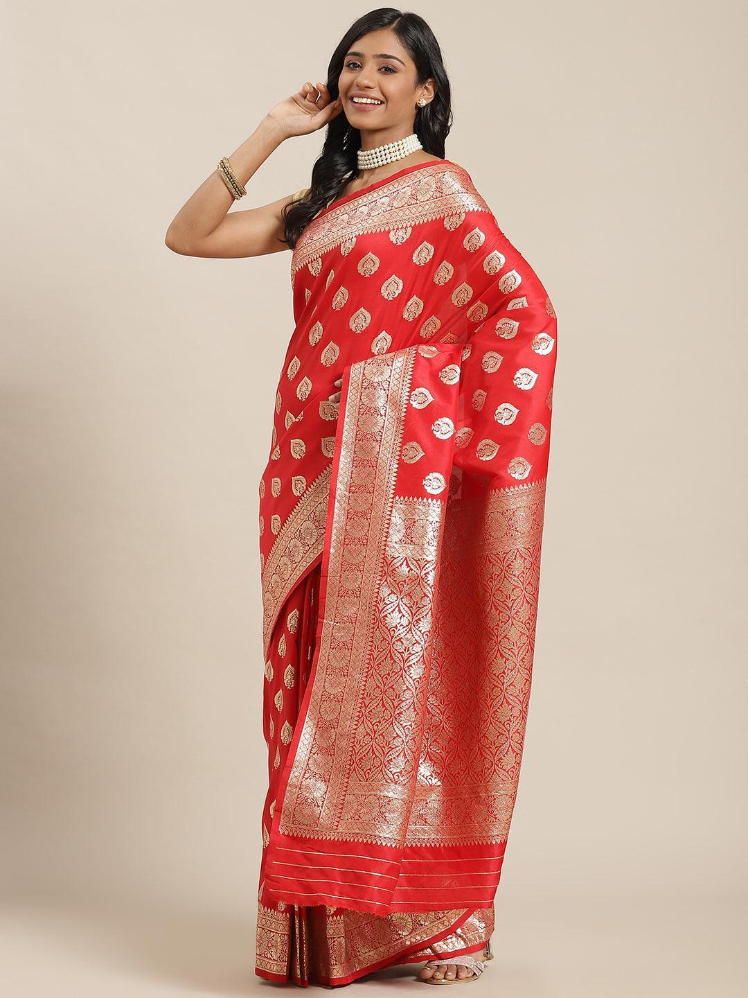 Red Woven Design Brocade Saree