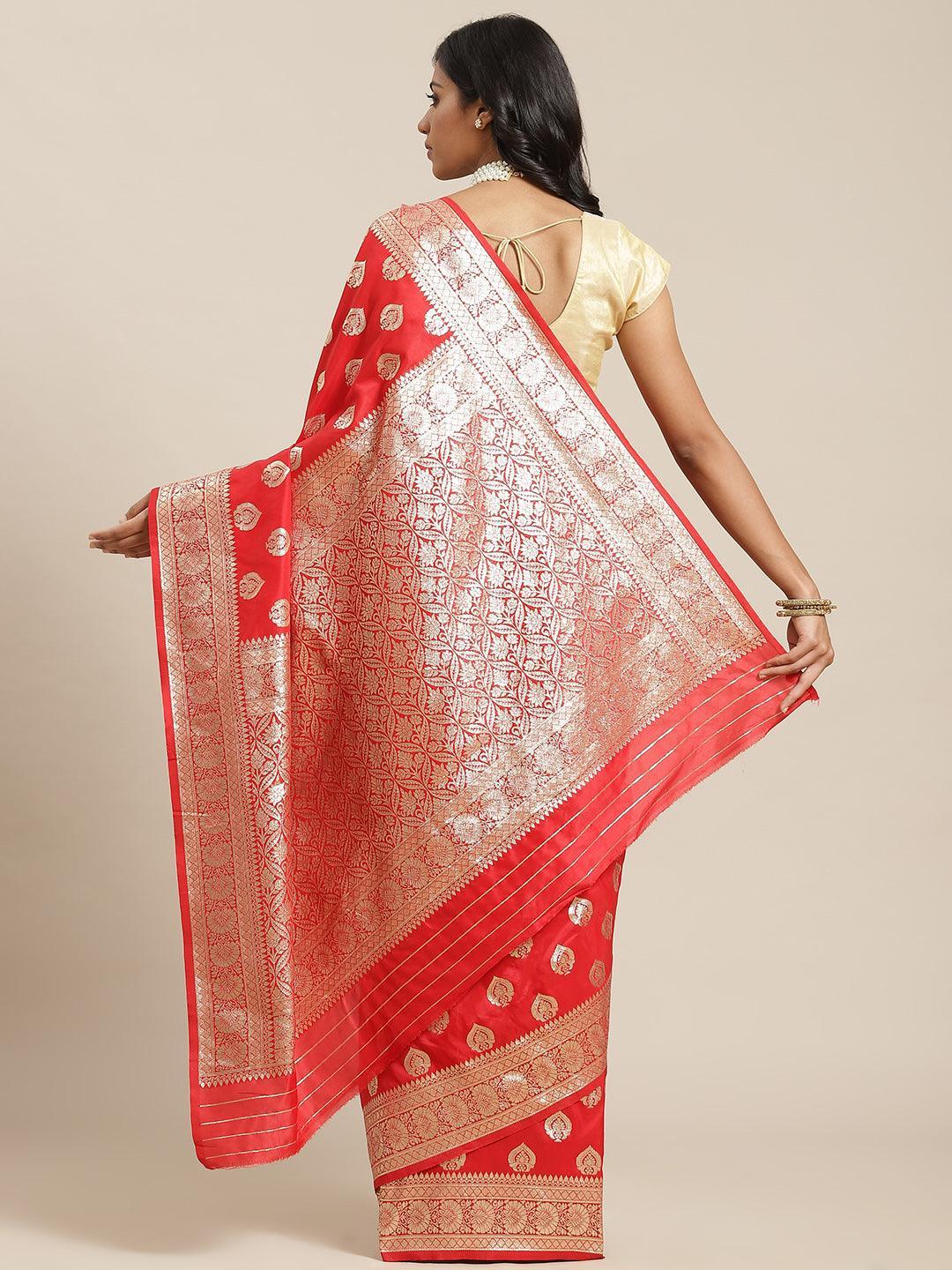 Red Woven Design Brocade Saree