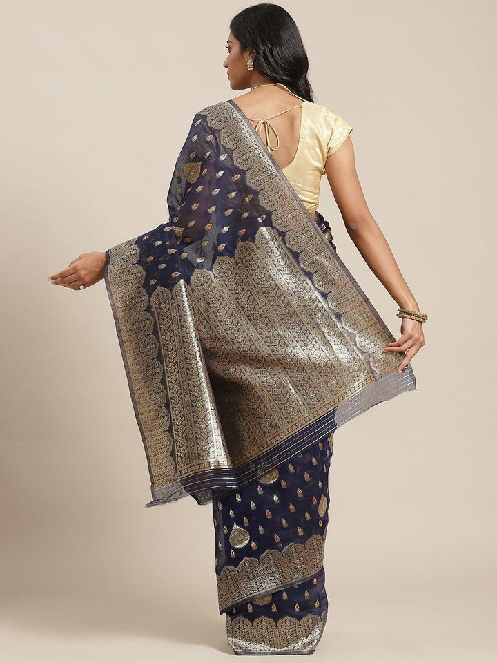 Blue Woven Design Brocade Saree - ShopLibas