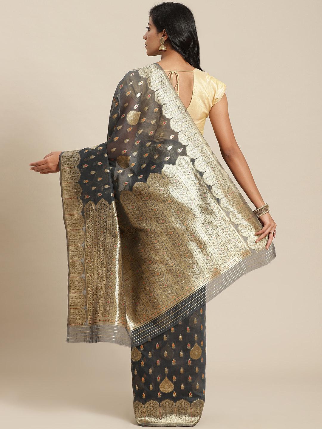 Grey Woven Design Brocade Saree