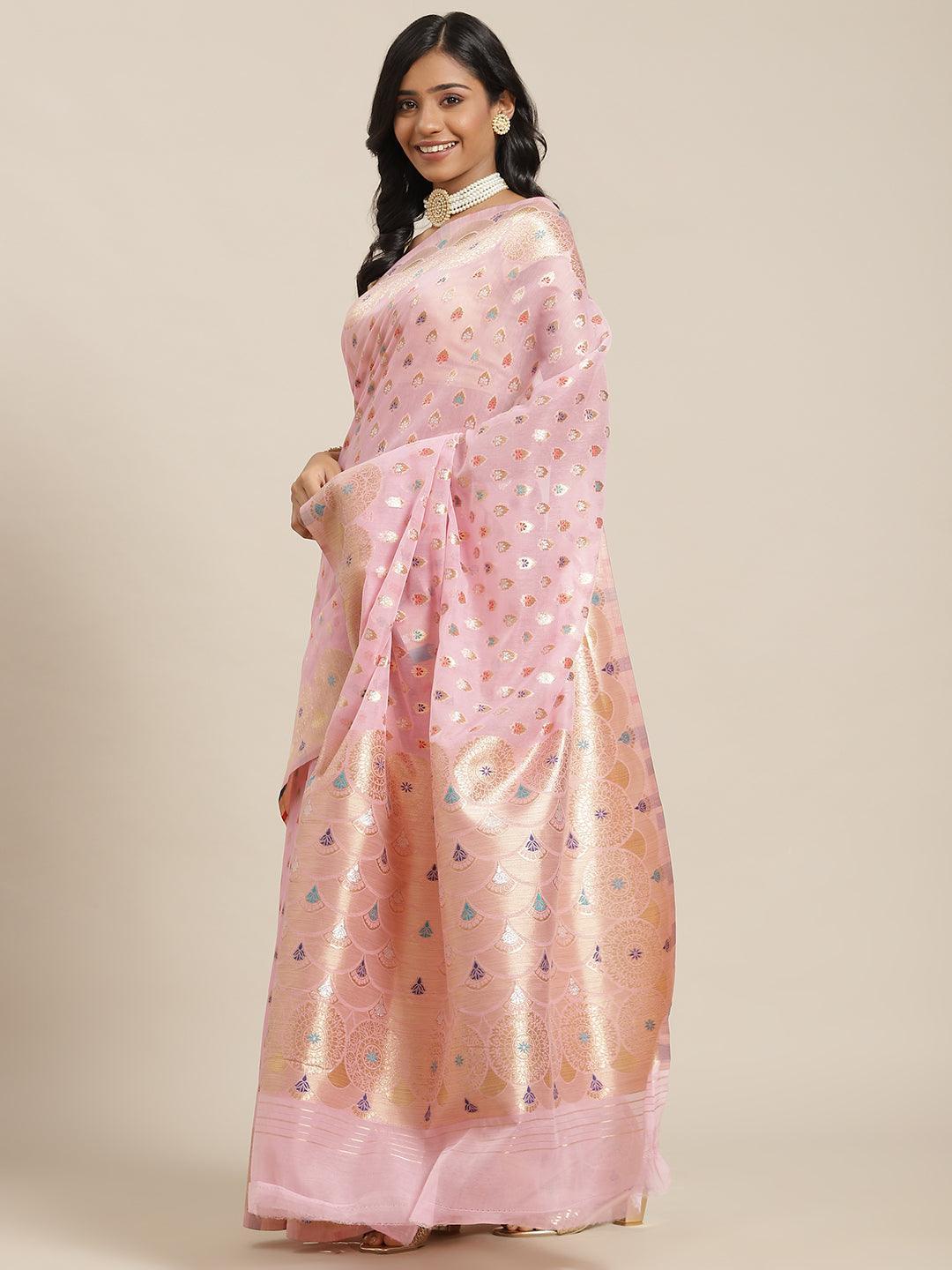 Pink Woven Design Brocade Saree