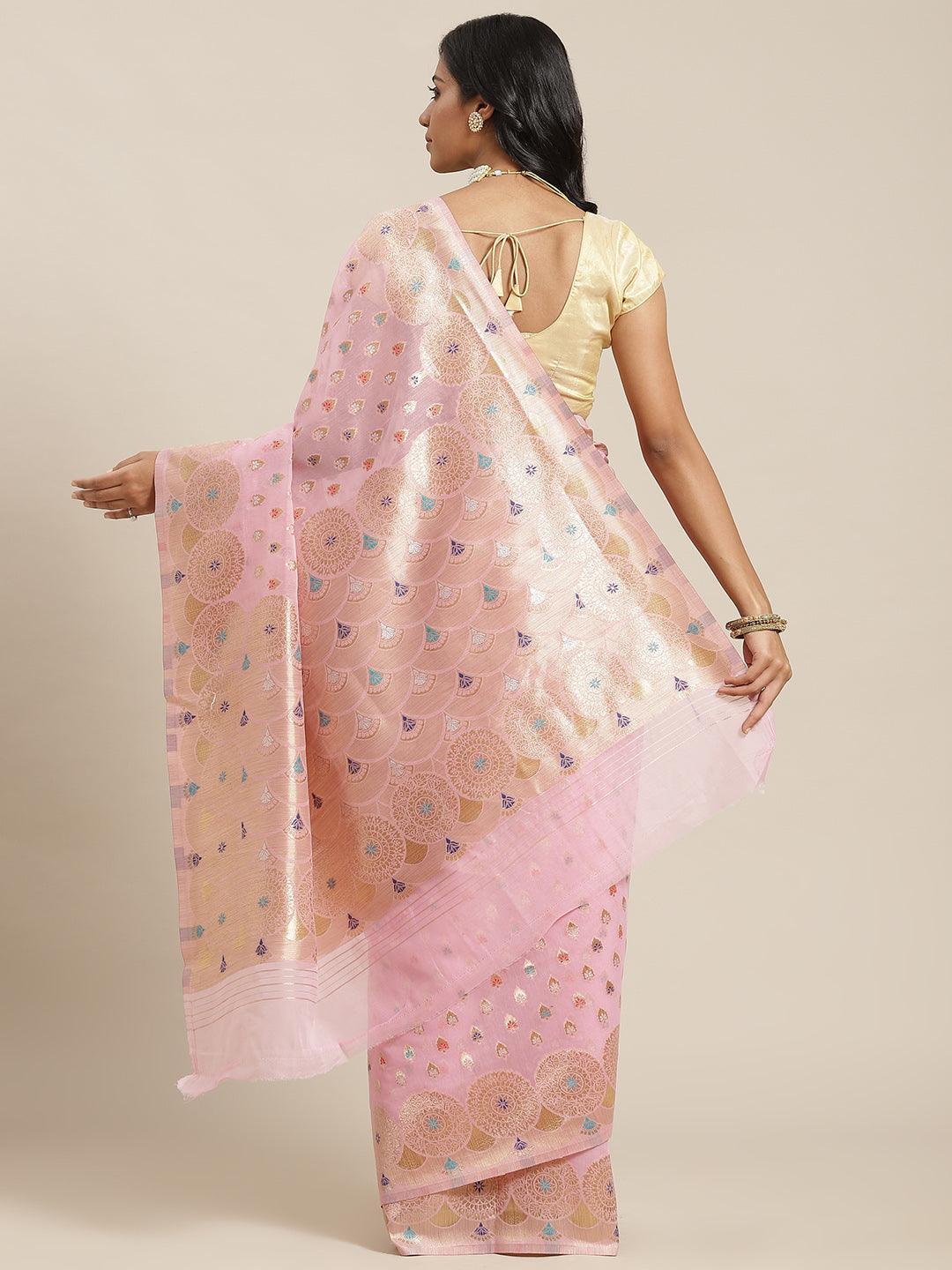 Pink Woven Design Brocade Saree