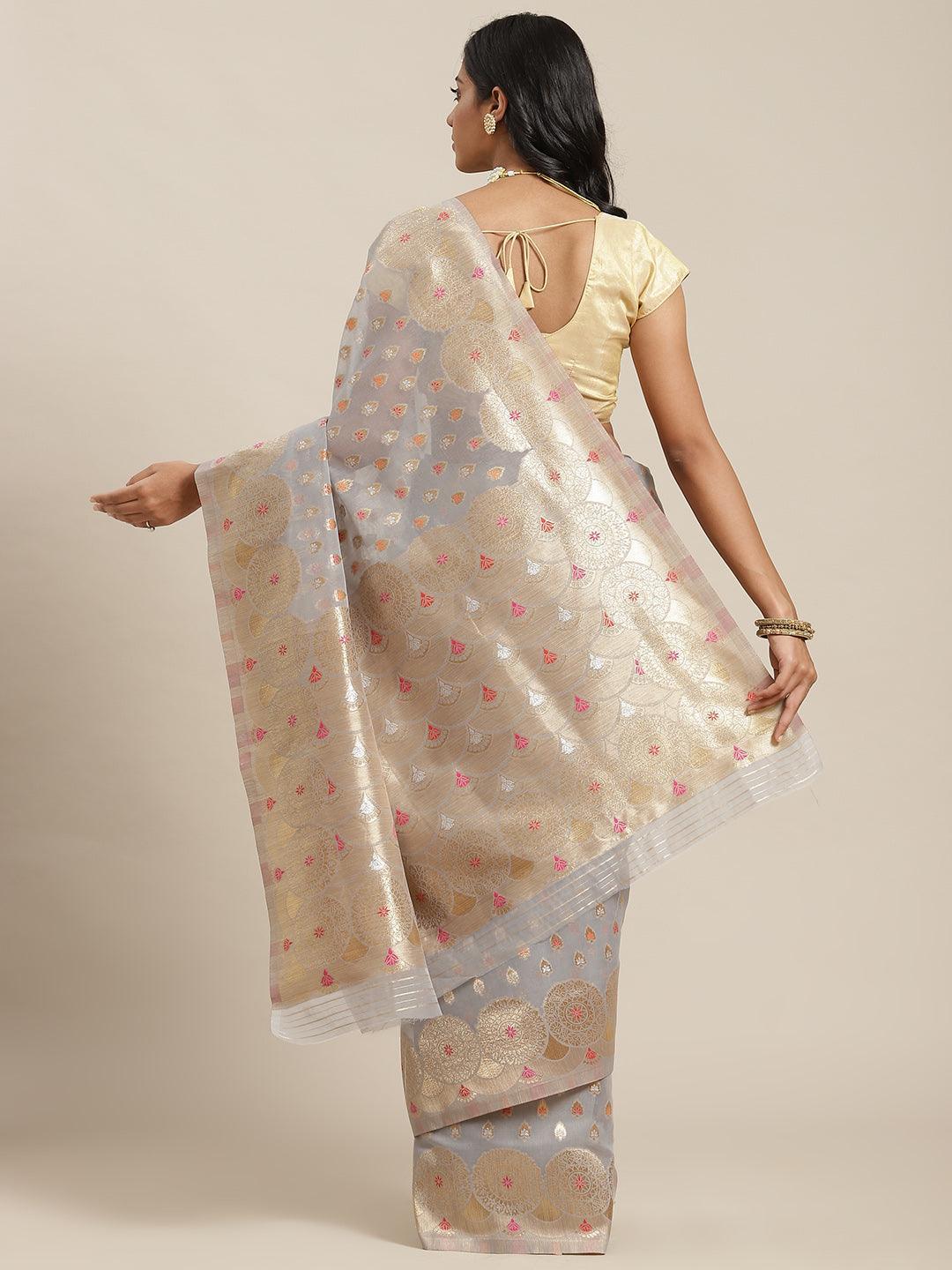 Grey Woven Design Brocade Saree