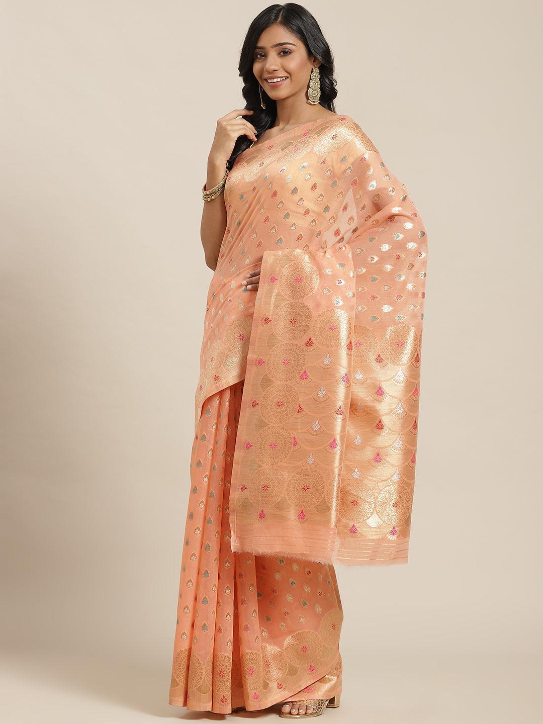 Peach Woven Design Brocade Saree