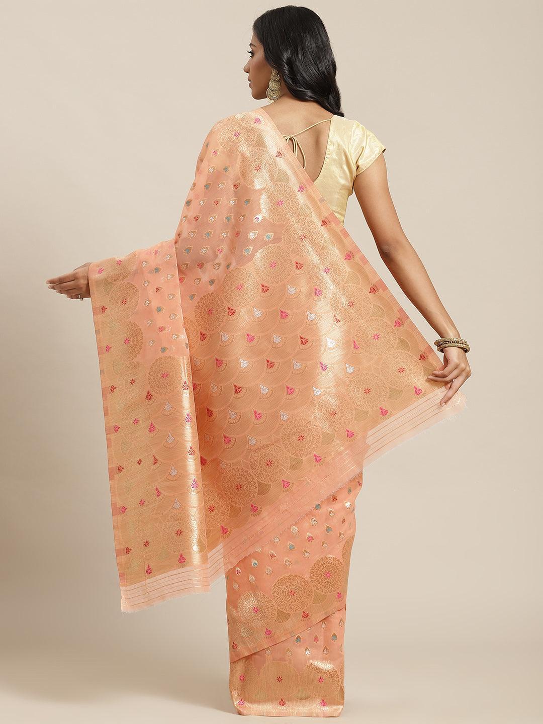 Peach Woven Design Brocade Saree