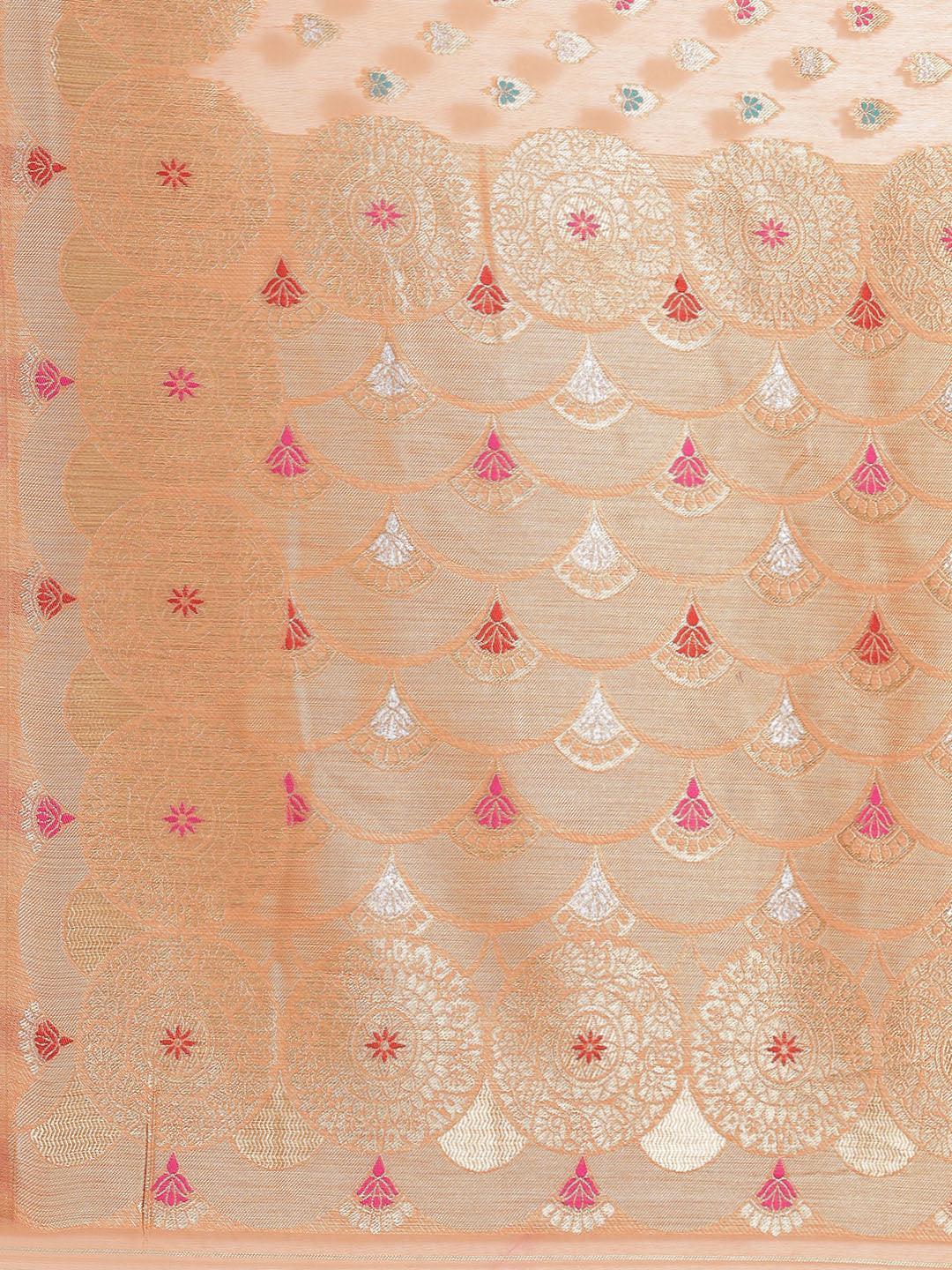 Peach Woven Design Brocade Saree