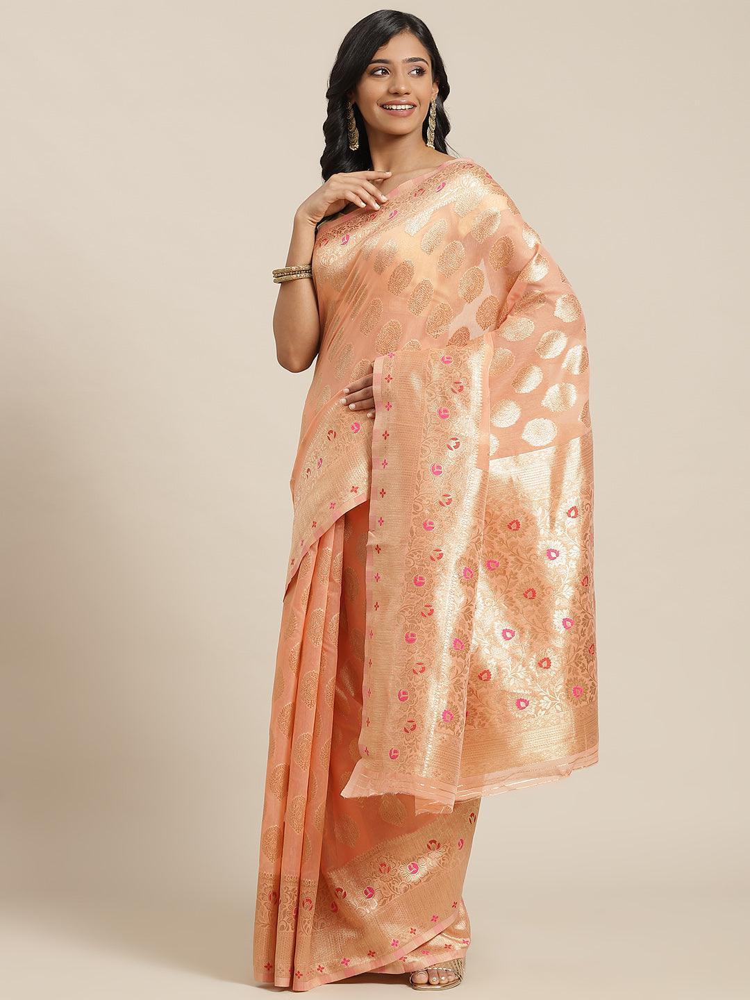 Pink Woven Design Brocade Saree