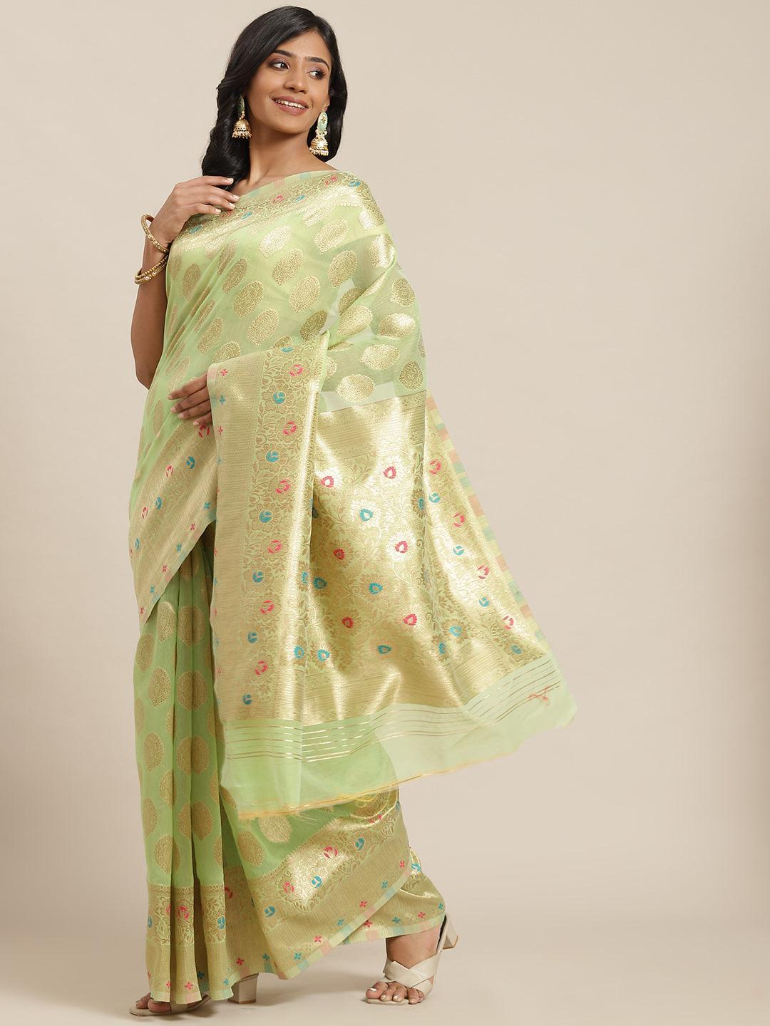 Green Woven Design Brocade Saree