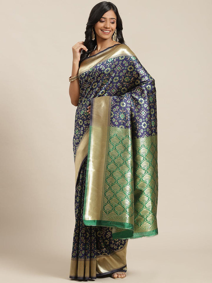 Blue Woven Design Brocade Saree - ShopLibas