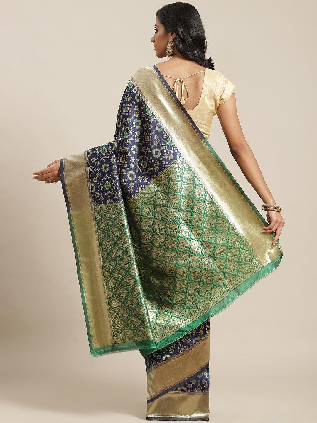 Blue Woven Design Brocade Saree - ShopLibas