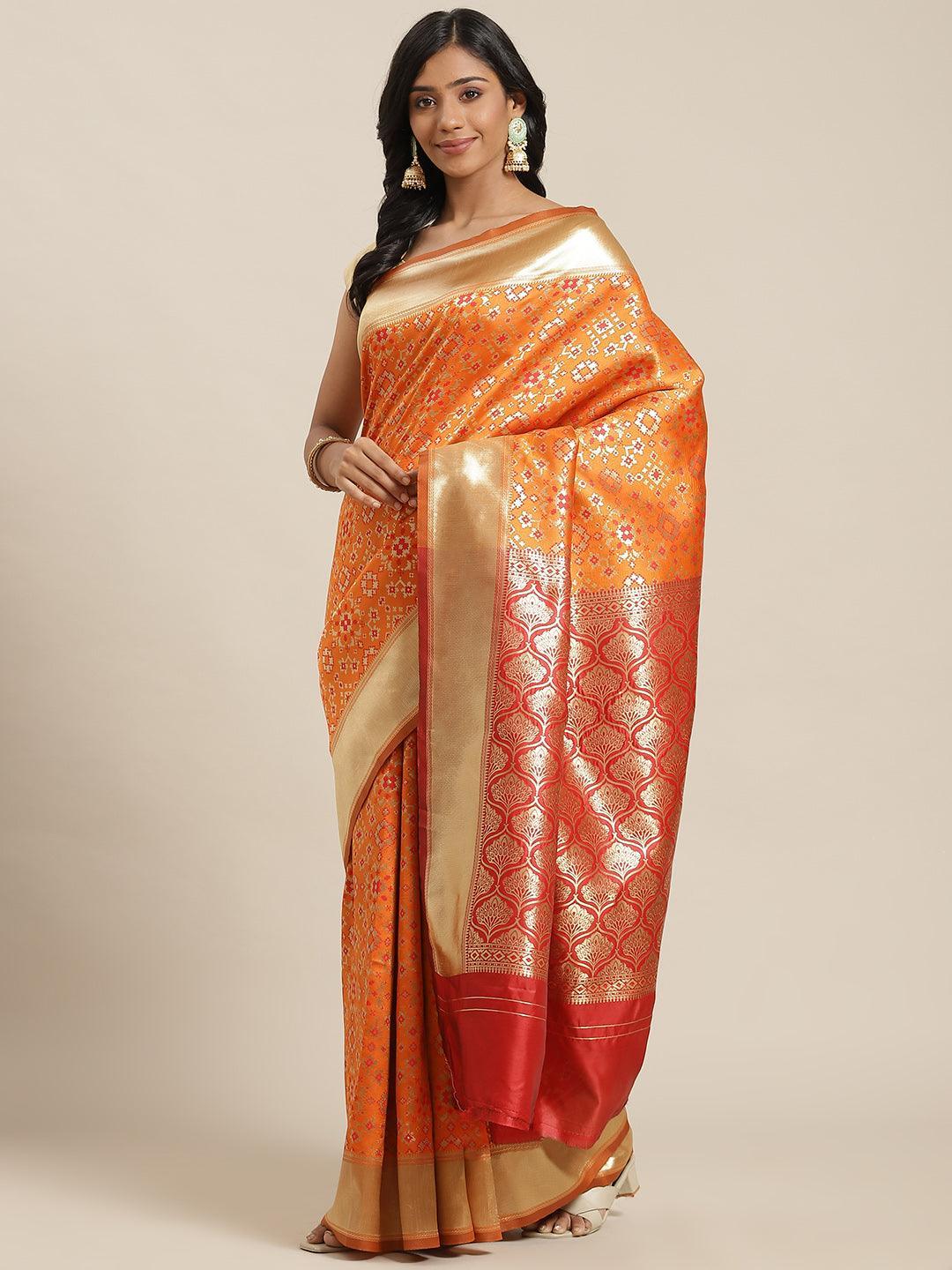 Orange Woven Design Brocade Saree