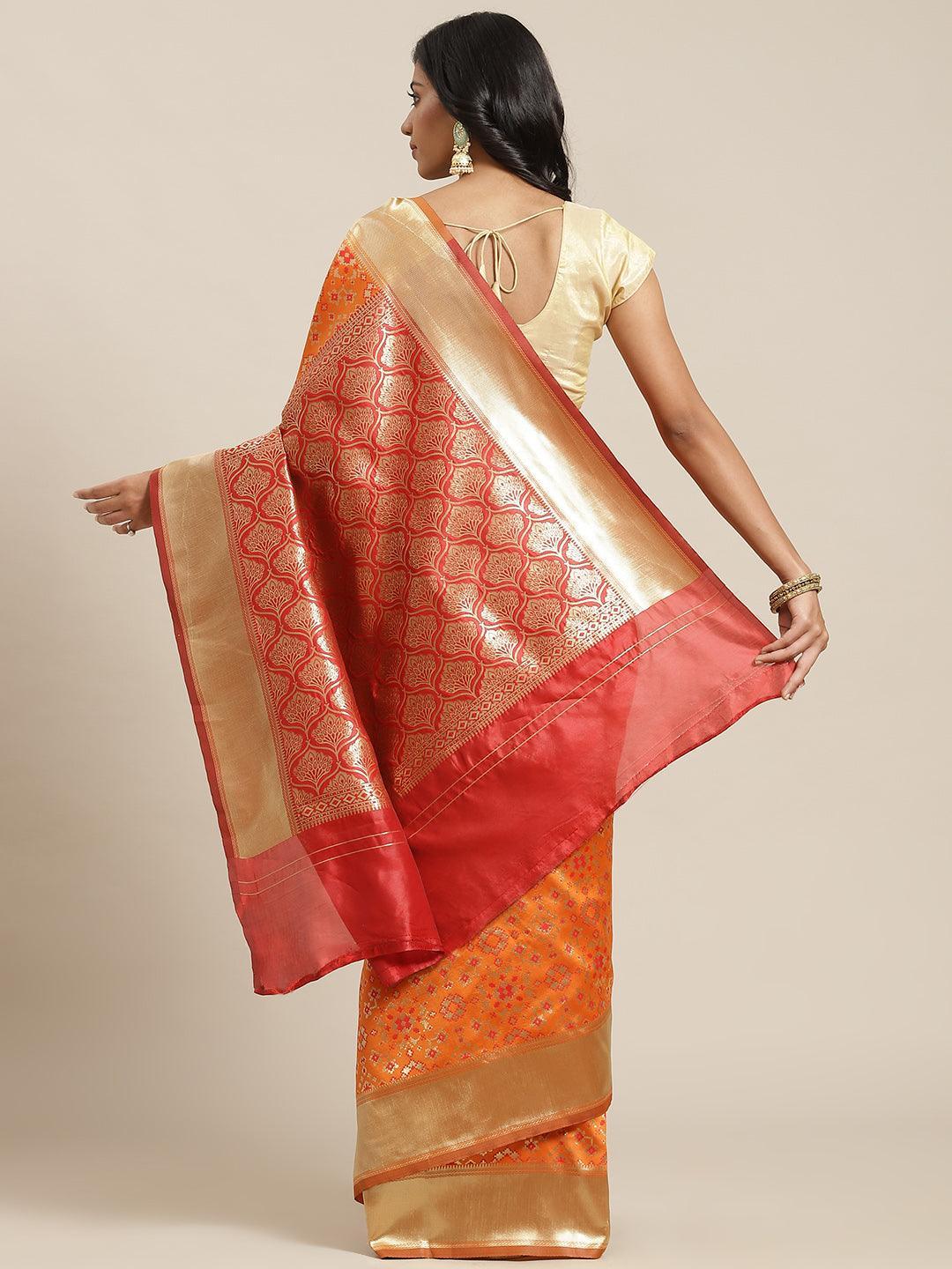 Orange Woven Design Brocade Saree