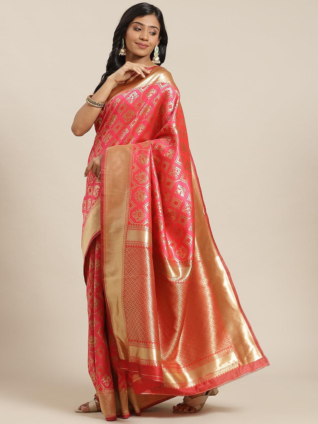 Pink Woven Design Brocade Saree