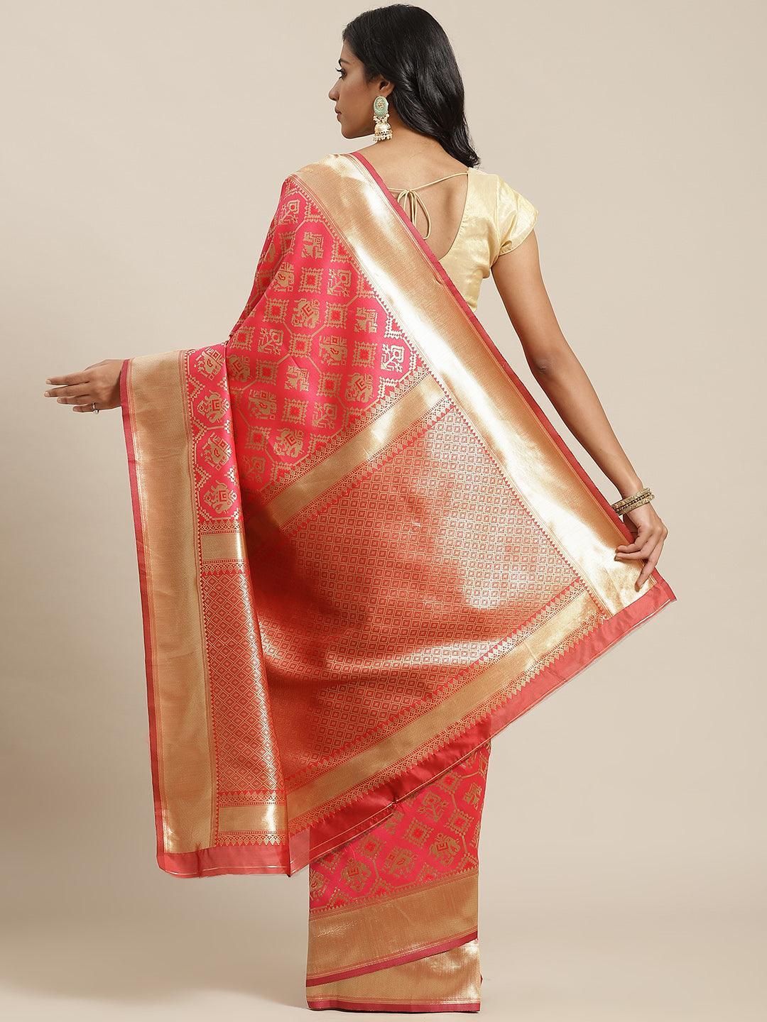 Pink Woven Design Brocade Saree