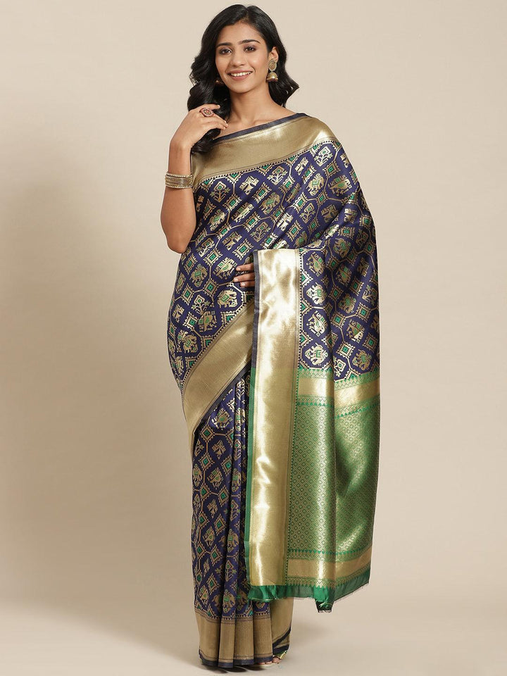 Blue Woven Design Brocade Saree - ShopLibas