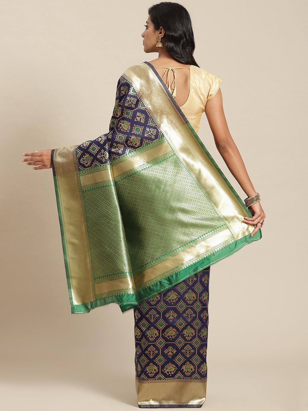 Blue Woven Design Brocade Saree - ShopLibas