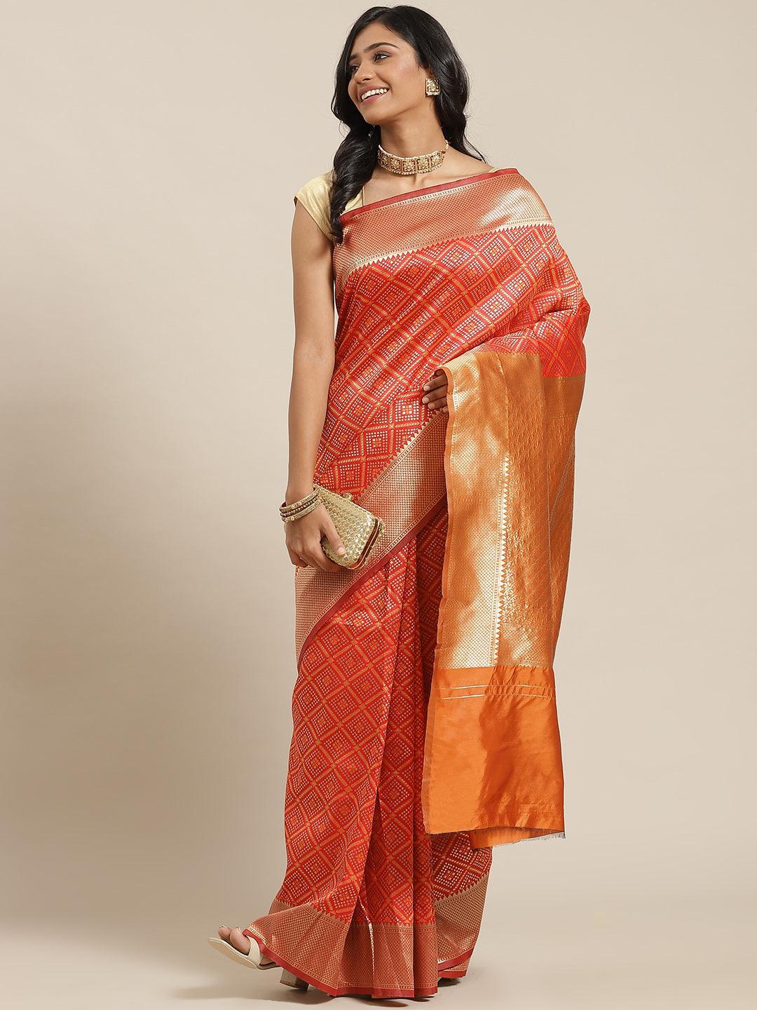 Orange Woven Design Brocade Saree