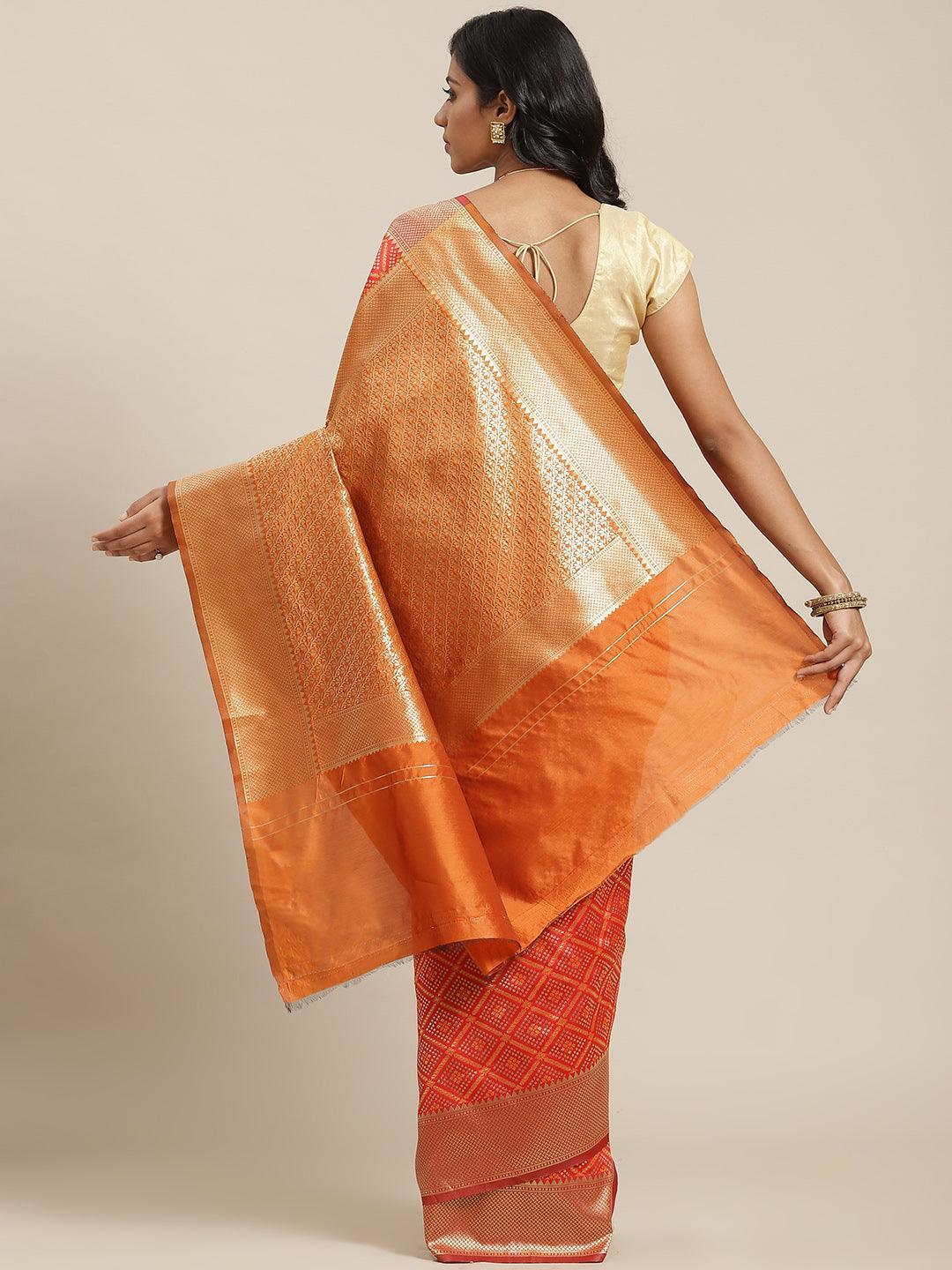 Orange Woven Design Brocade Saree