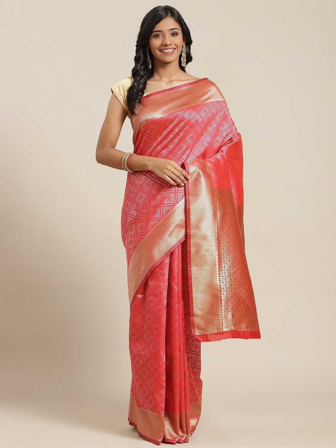 Pink Woven Design Brocade Saree