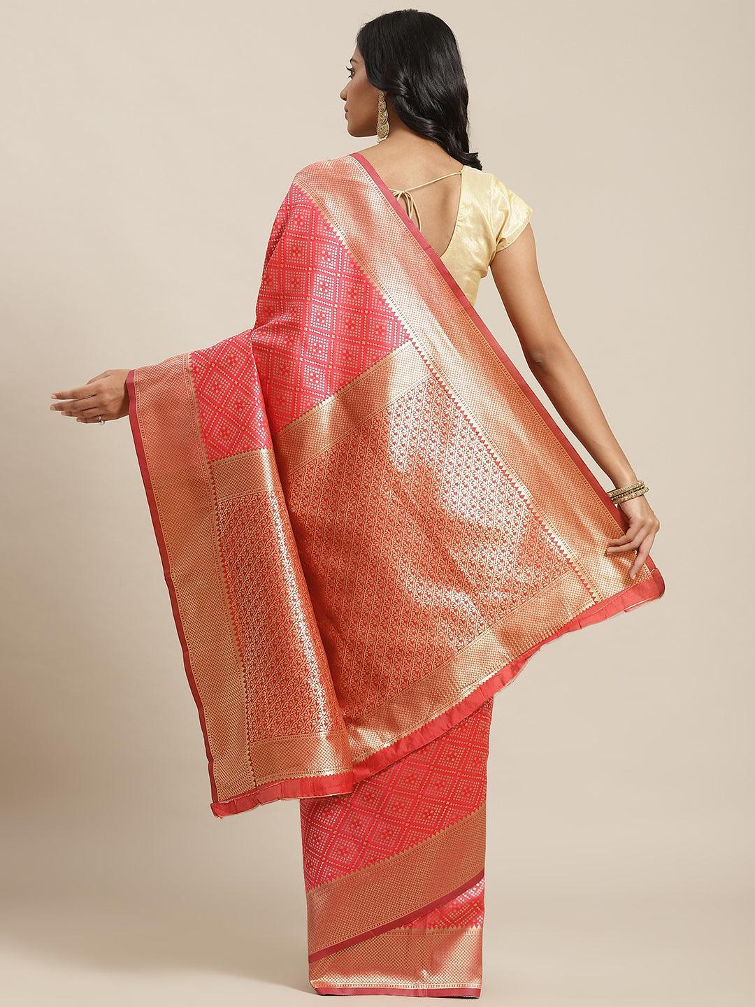 Pink Woven Design Brocade Saree