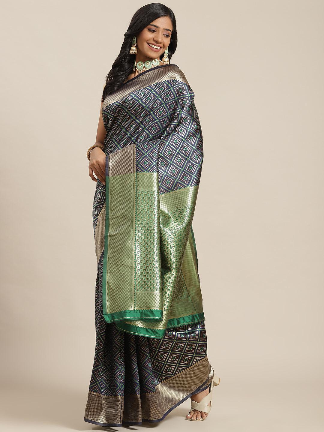 Blue Woven Design Brocade Saree - ShopLibas