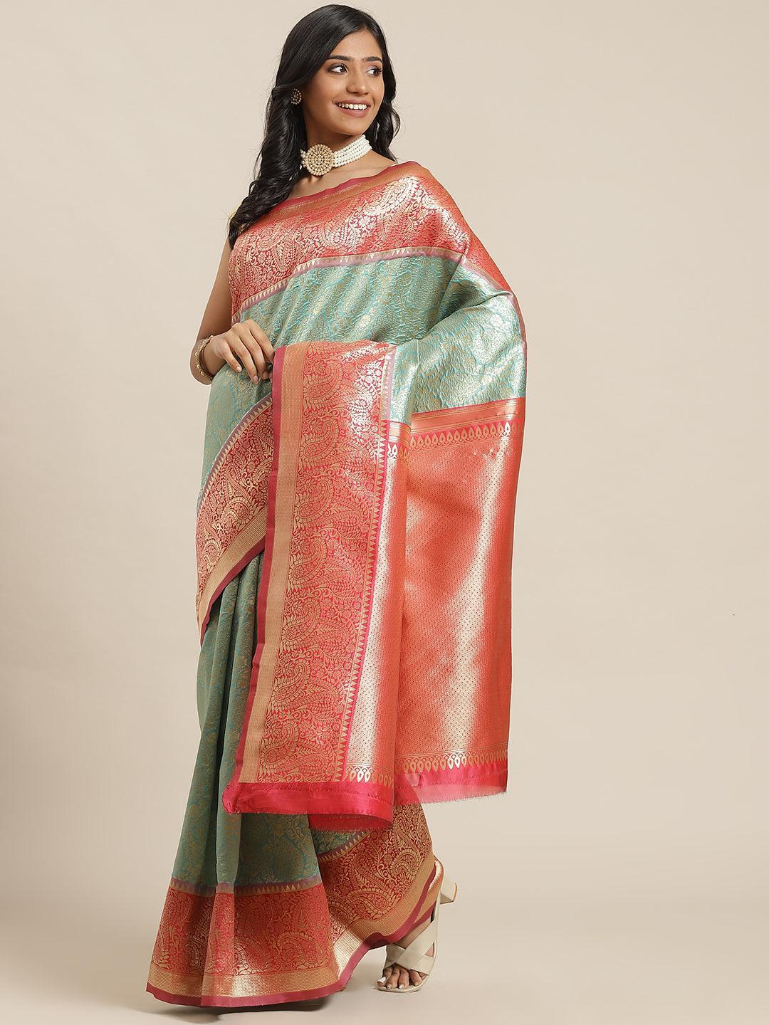 Multicoloured Woven Design Brocade Saree