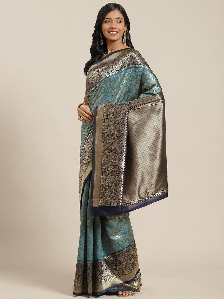 Blue Woven Design Brocade Saree - ShopLibas