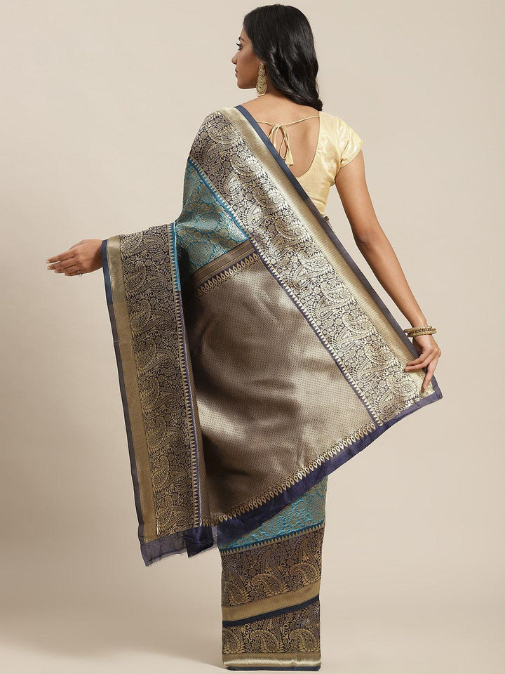 Blue Woven Design Brocade Saree - ShopLibas