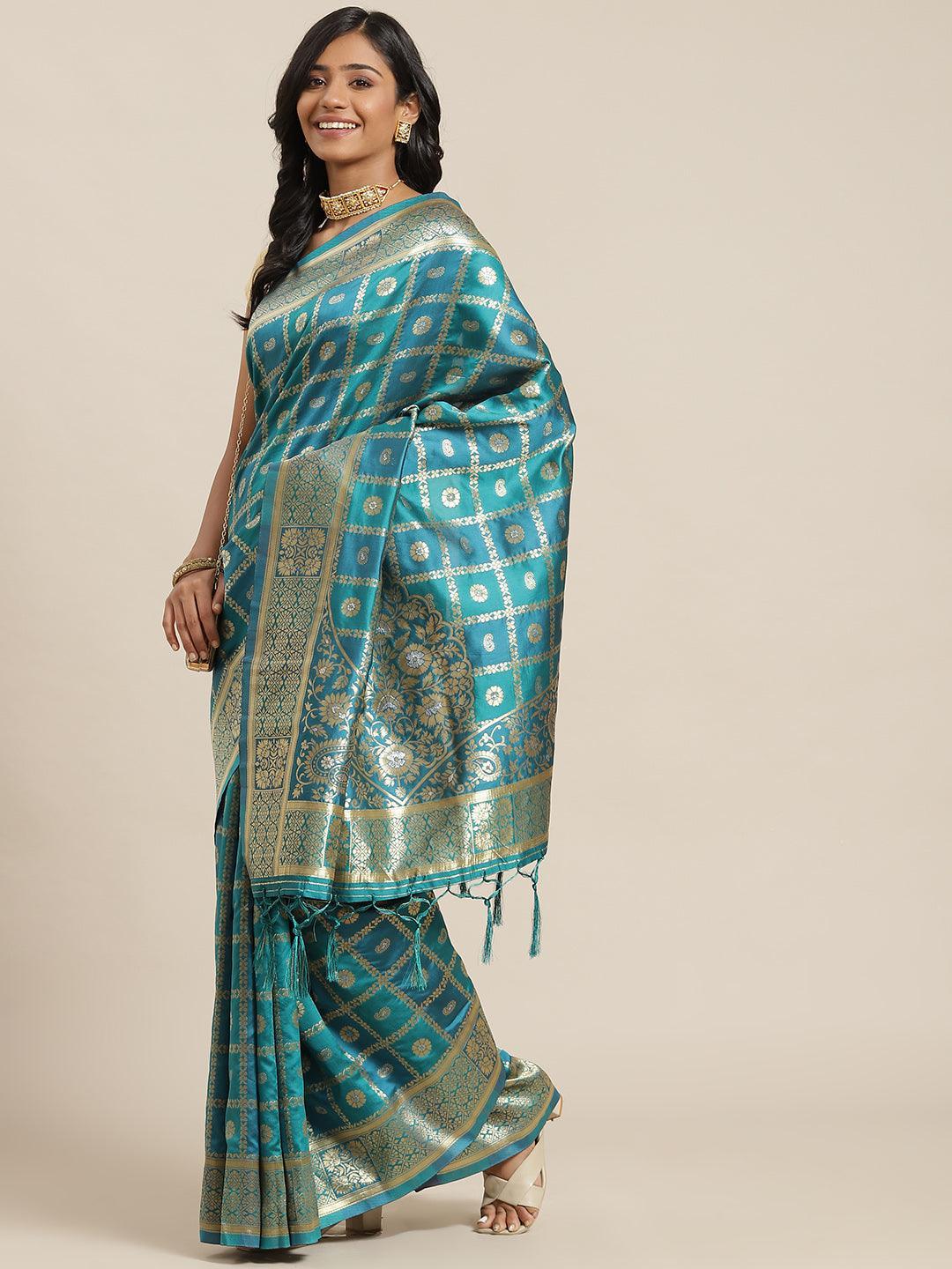 Blue Woven Design Brocade Saree - ShopLibas