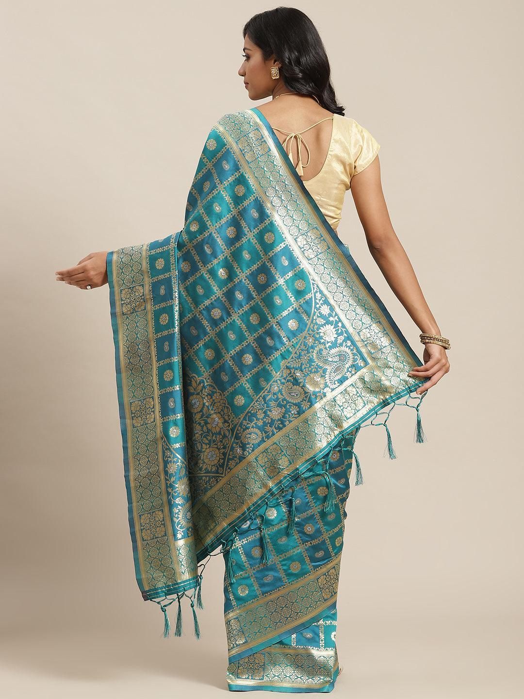 Blue Woven Design Brocade Saree