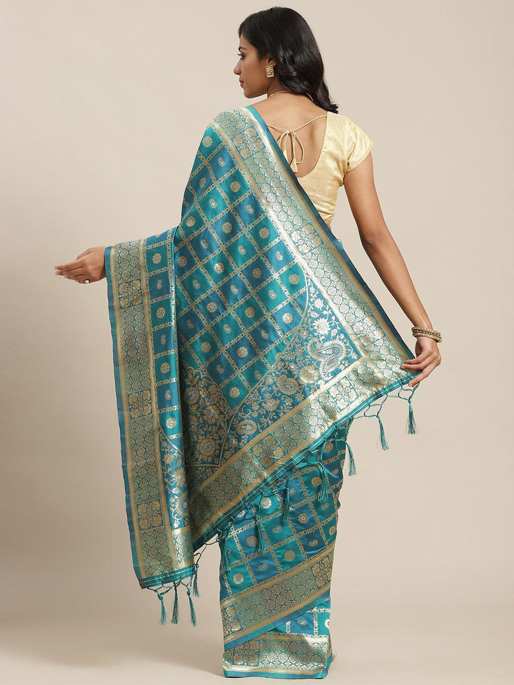 Blue Woven Design Brocade Saree - ShopLibas