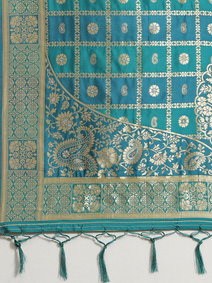 Blue Woven Design Brocade Saree - ShopLibas