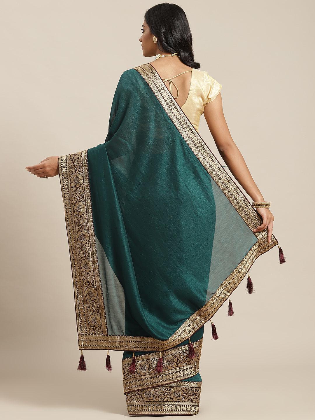 Blue Solid Silk Blend Saree