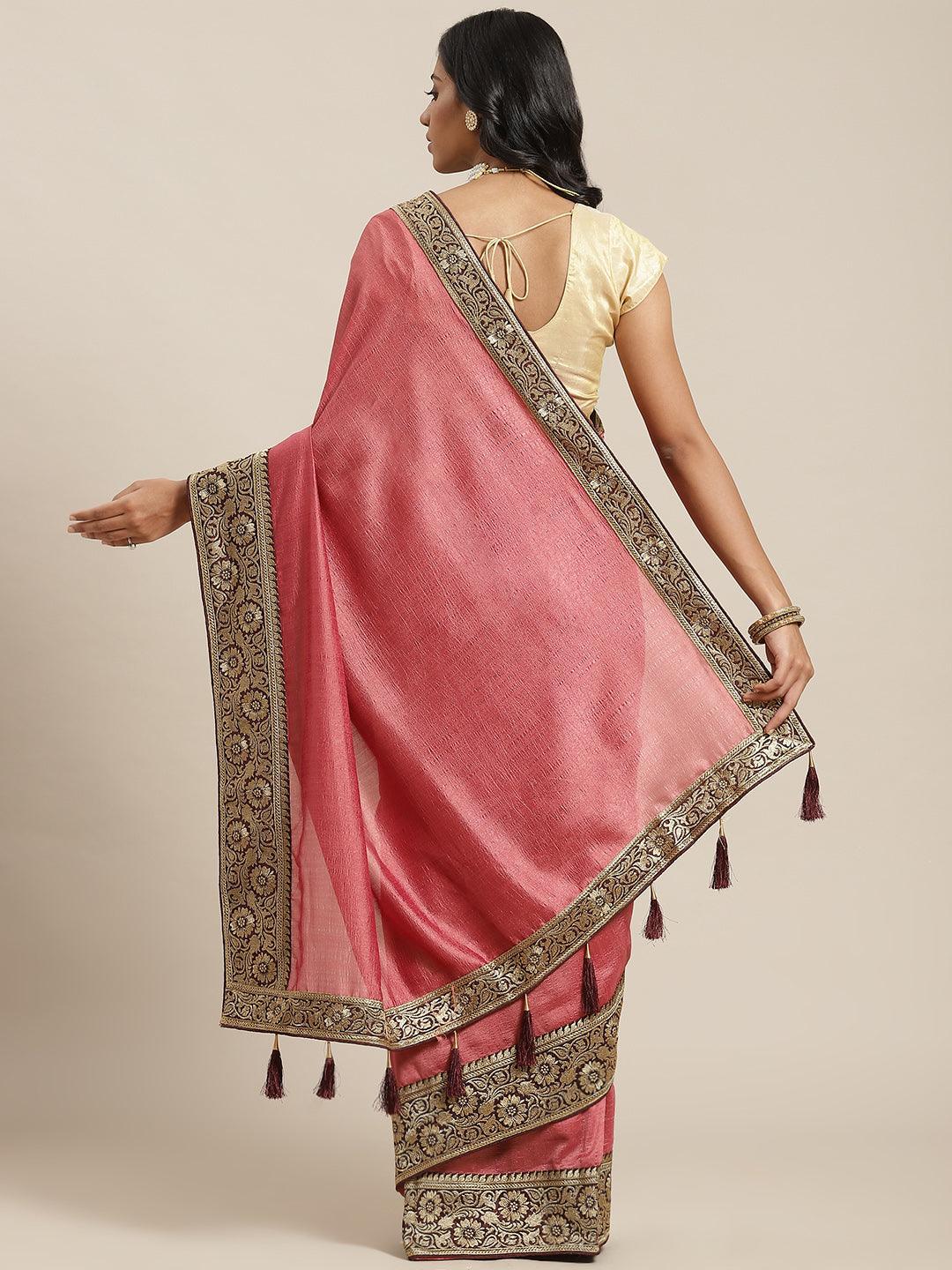 Pink Solid Silk Blend Saree