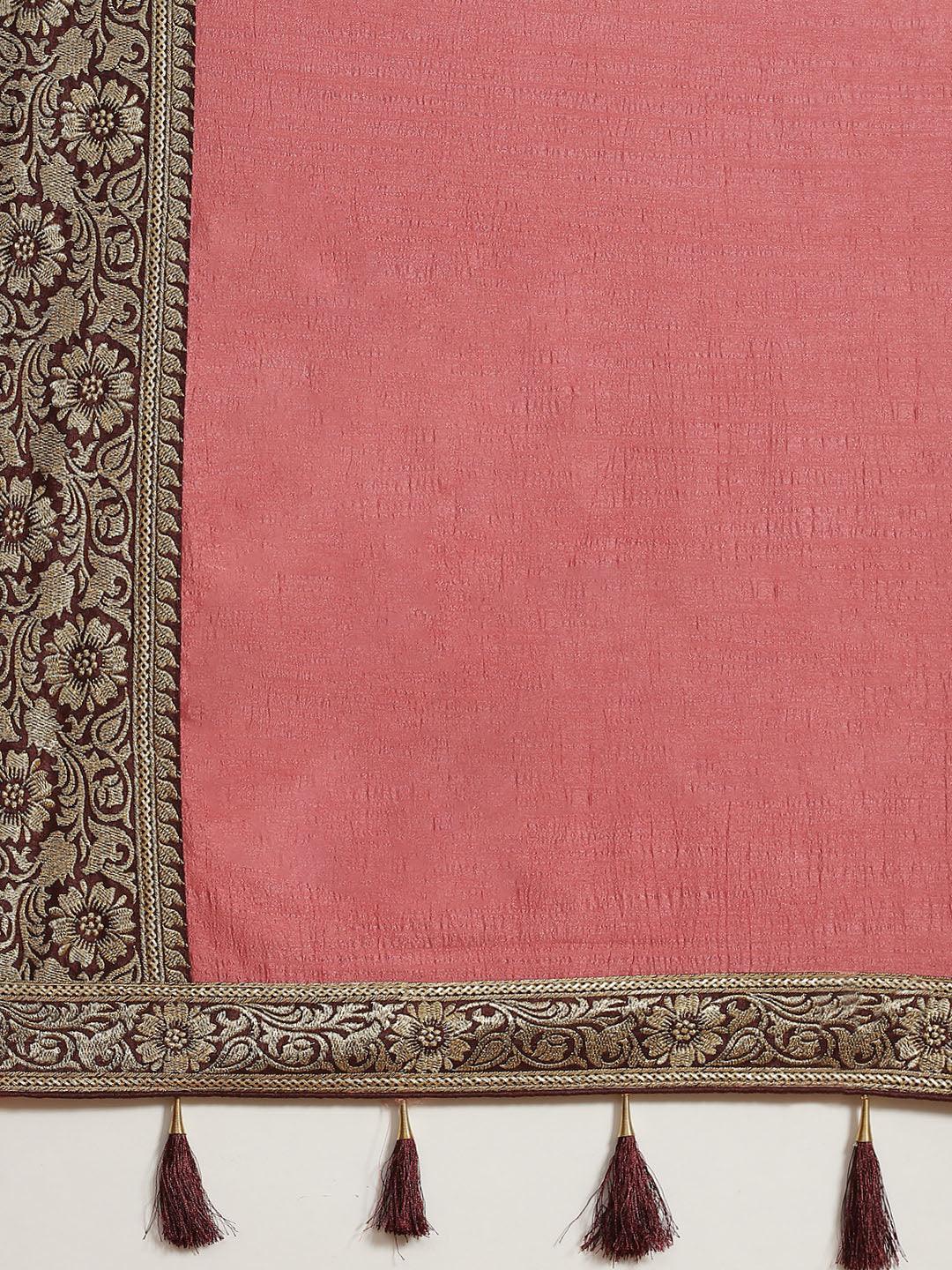 Pink Solid Silk Blend Saree