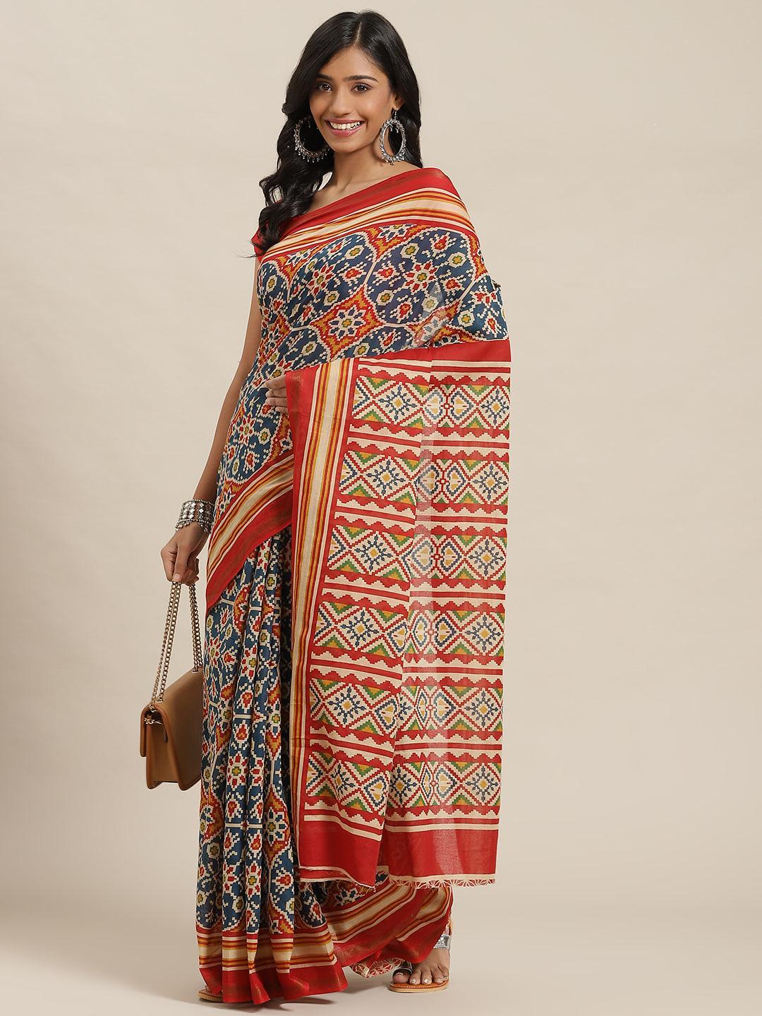 Multicoloured Printed Cotton Saree