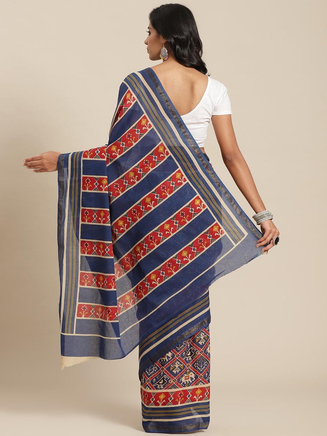 Multicoloured Printed Cotton Saree - ShopLibas