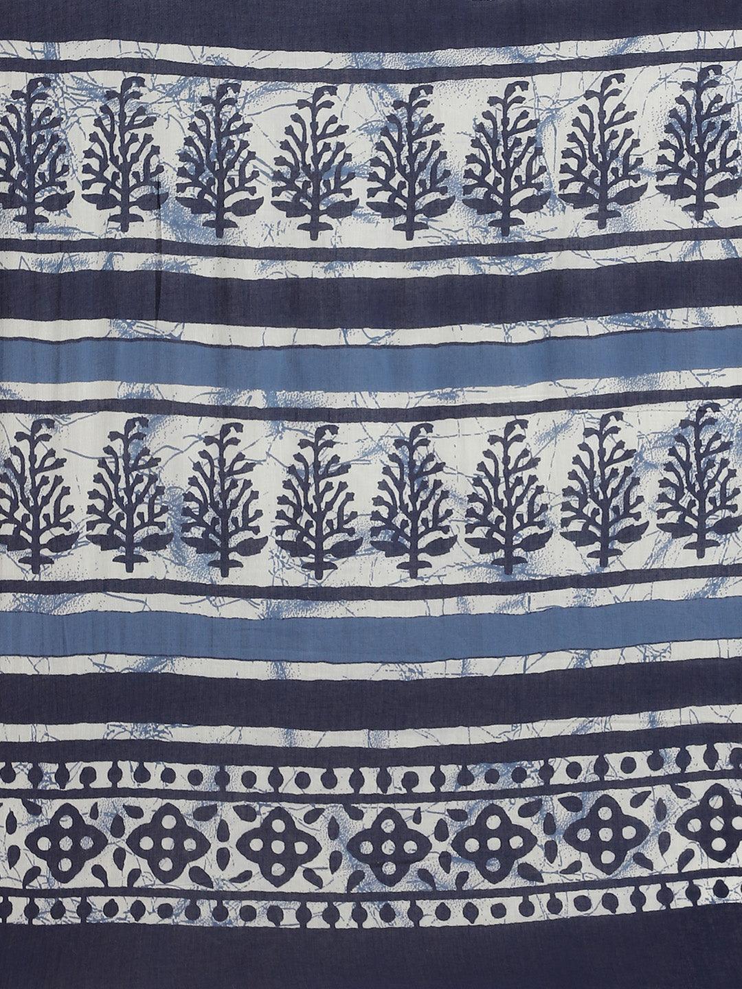 Blue Printed Cotton Saree