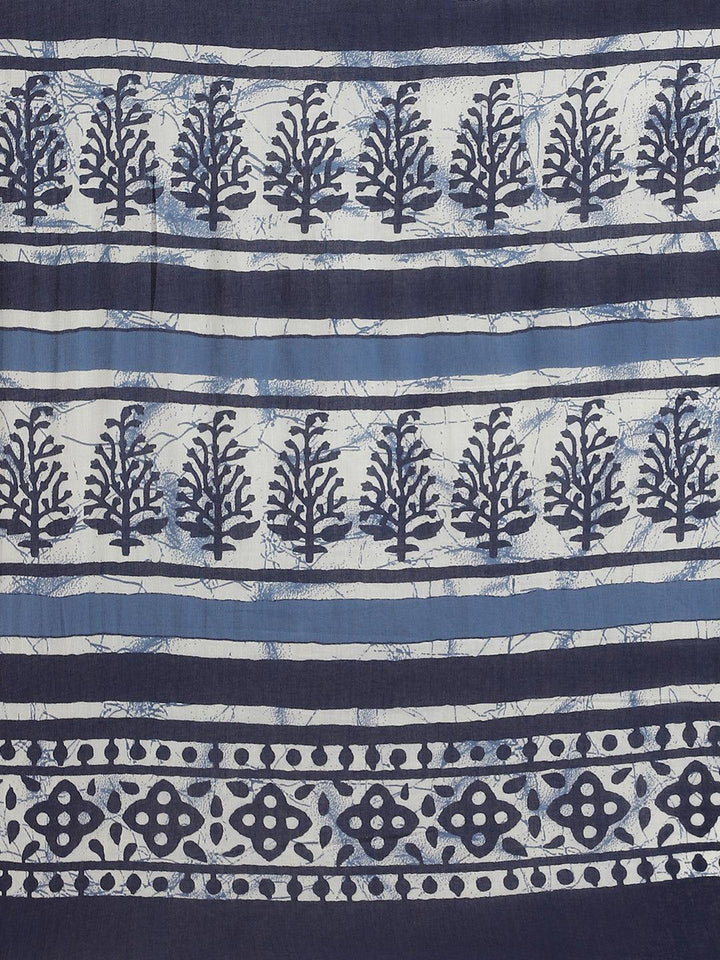 Blue Printed Cotton Saree - ShopLibas