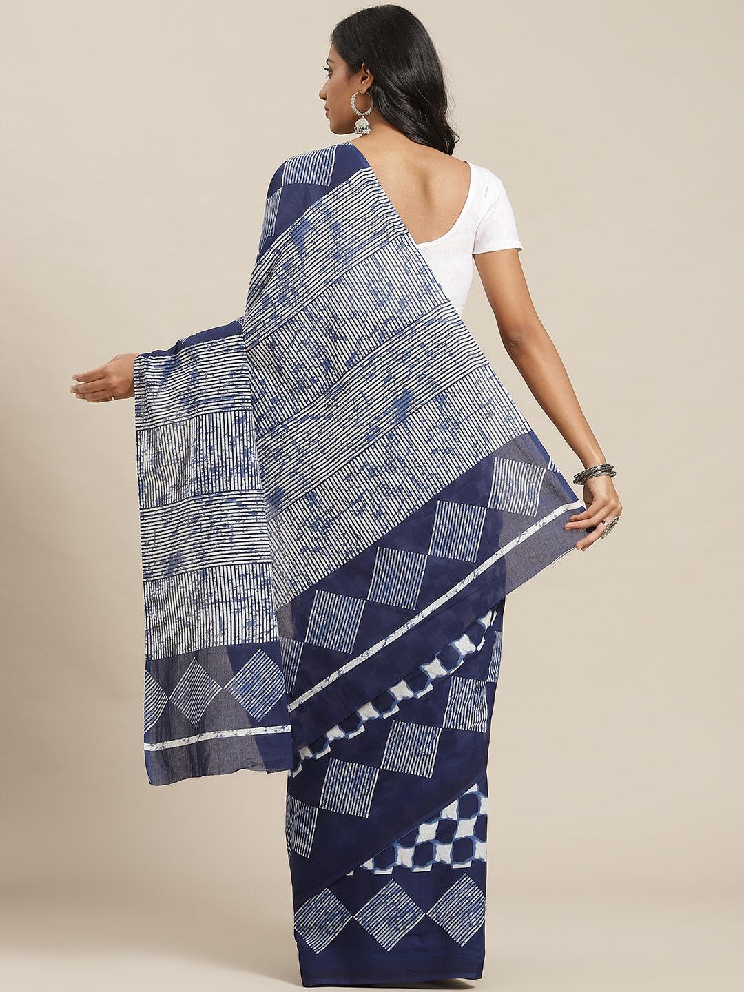 Blue Printed Cotton Saree