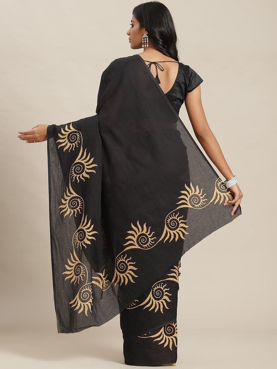 Navy Blue Solid Cotton Saree