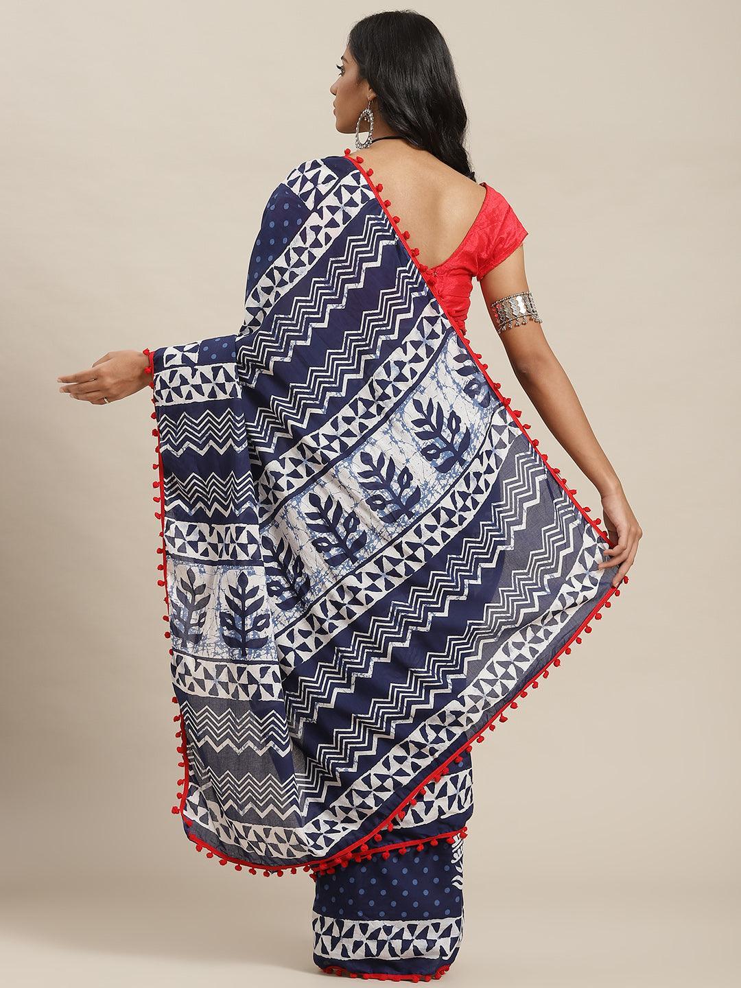 Blue Printed Cotton Saree