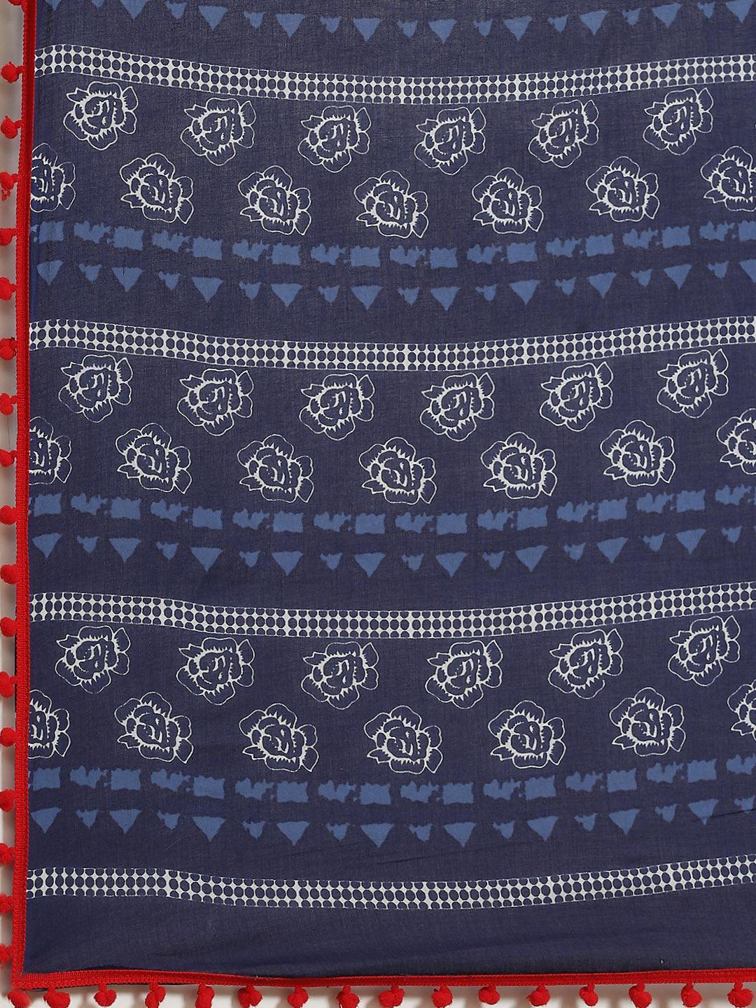 Blue Printed Cotton Saree